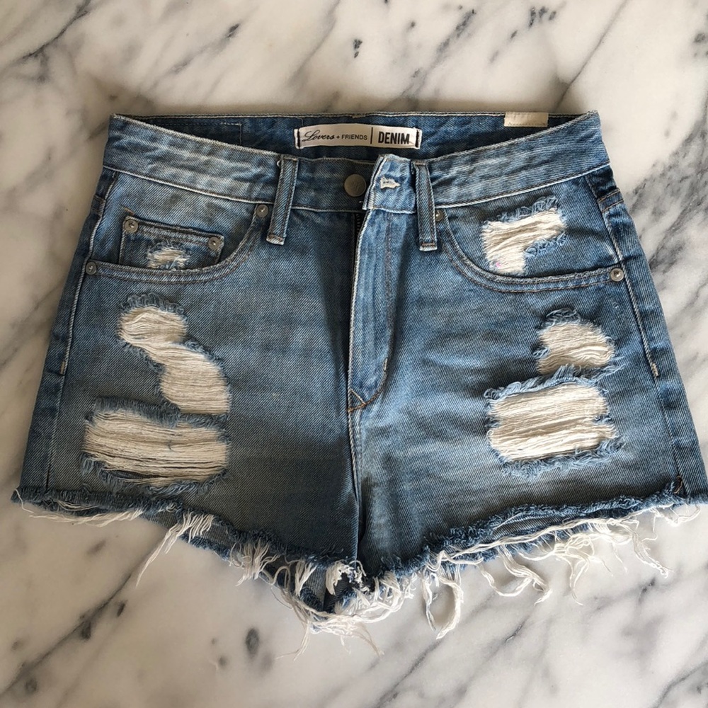 Lovers + Friends Distressed Hi-Rise Denim Short